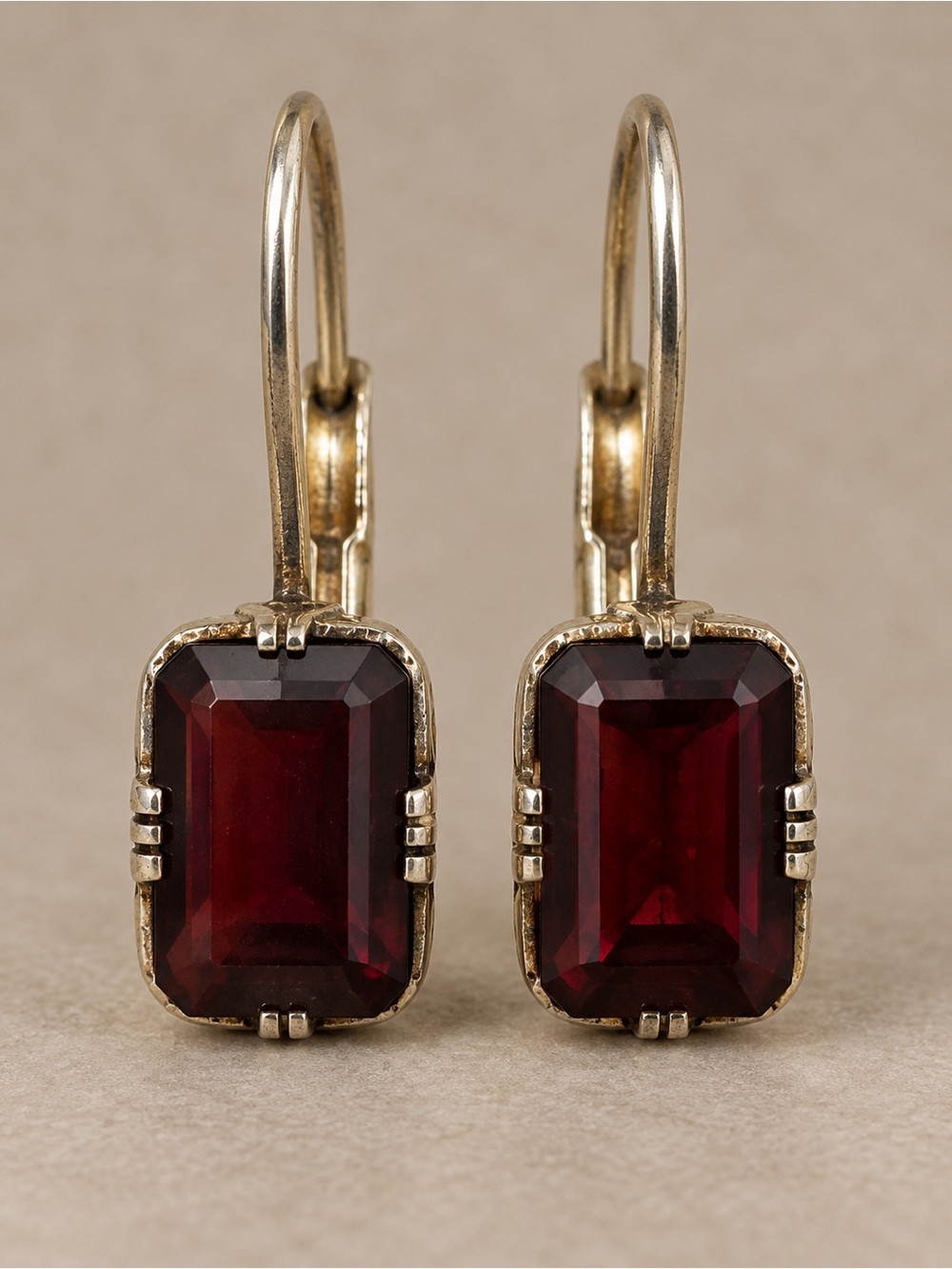 925 Sterling Silver Garnet Rectangle Leverback Earrings